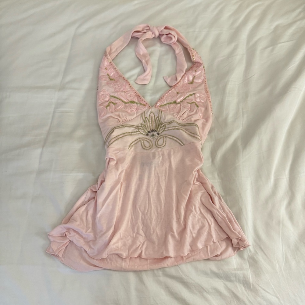 Lulumari Light Pink Embroidered Halter Top